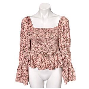 Indigo Rising Floral Smocked Peasant Top Size X Large Pink